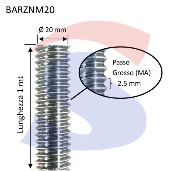 Barra Filettata Zincata 4 8 Da 1 Mt M20 VITI BARZNM20 Spagnuolo S R L