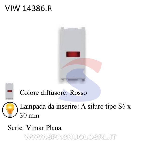 Portalampada Con Diffusore Colore Rosso Serie Plana Vimar 14386r