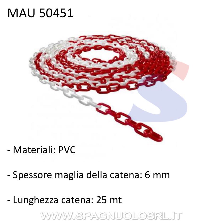 Catena segnaletica in PVC 25 mt, Bianco/Rosso - MAU 50451